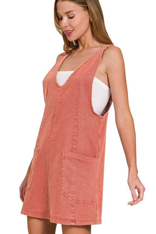Zenana Washed Adjustable Strap Denim Overall Dress