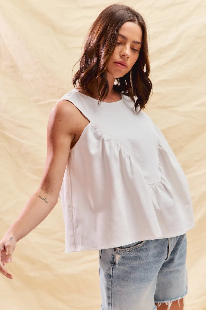SO ME Game Day Color Denim Ruched Sleeveless Top
