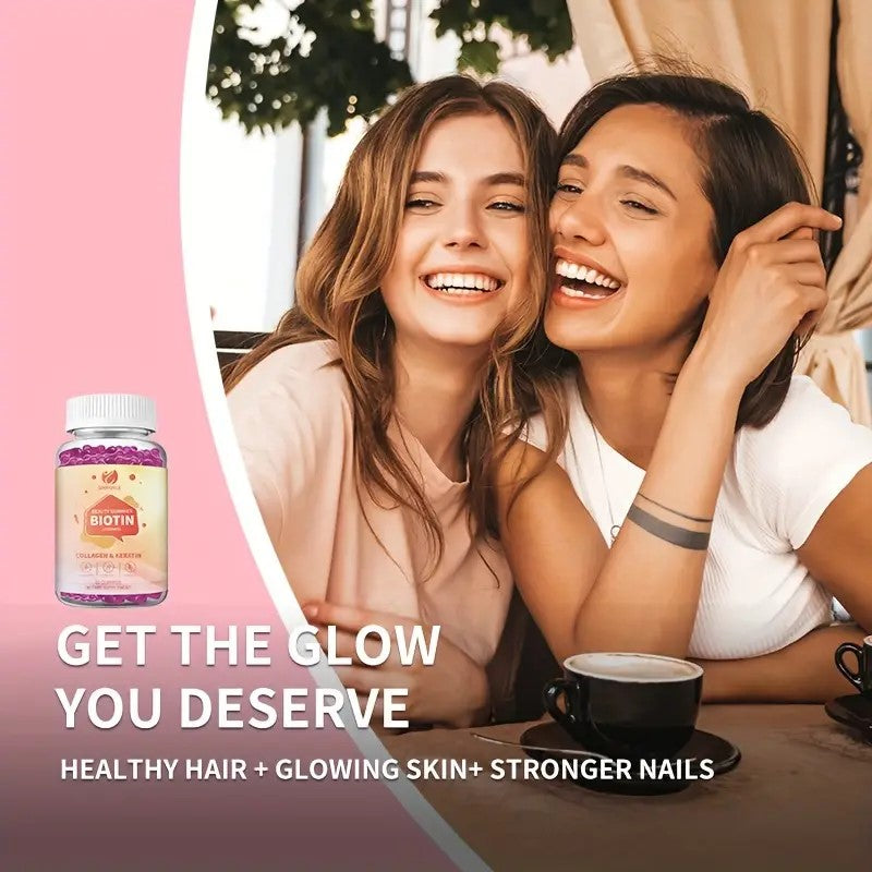 Biotin 12000MCG Beauty Gummies With Collagen & Keratin, Hair, Skin & Nail Support, 60 Count