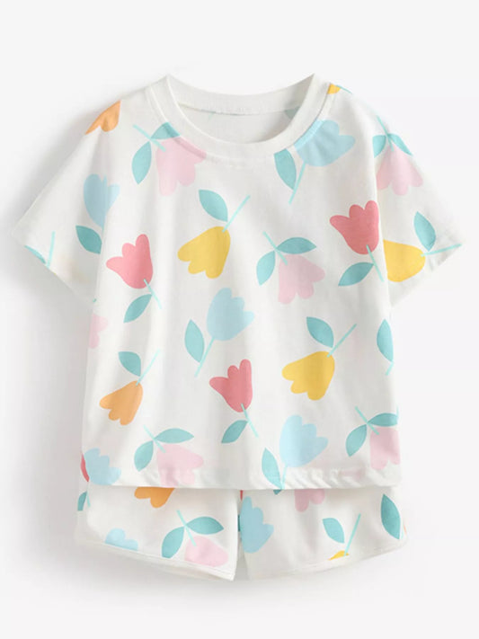 Children's Floral Print Tee and Shorts Set