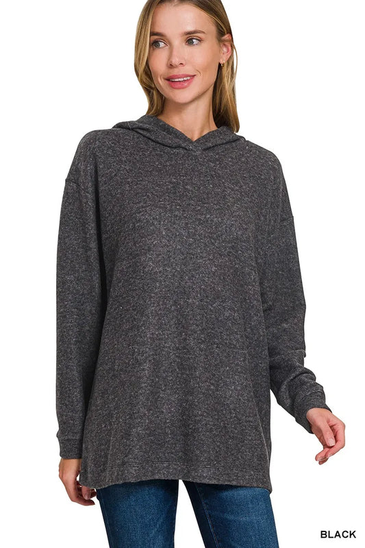 Zenana Hooded Brushed Melange Hacci Sweater