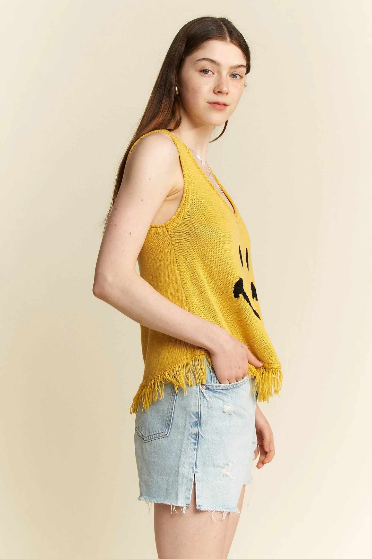 Jade By Jane Full Size Smiley Fringe Tank Top Plus Size