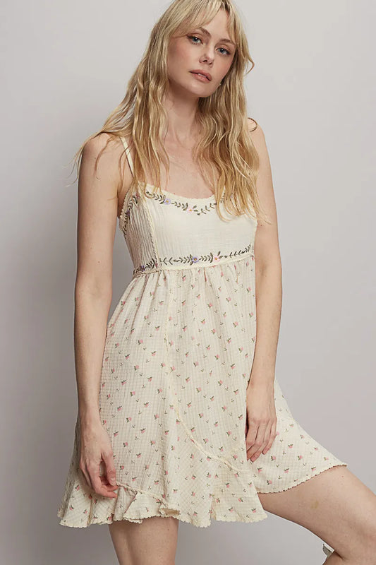 POL Ruffled Hem Floral Print Cami Mini Dress