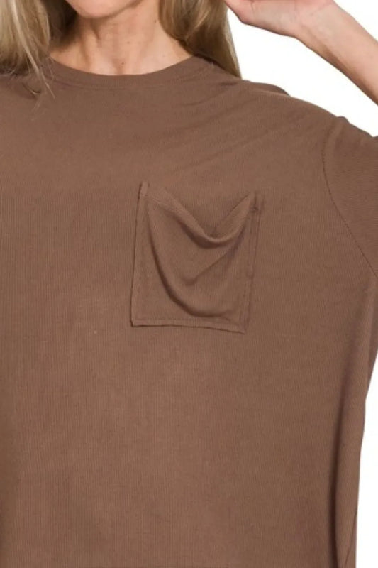 Zenana Oversized Ribbed Round Neck Short Sleeve Tee