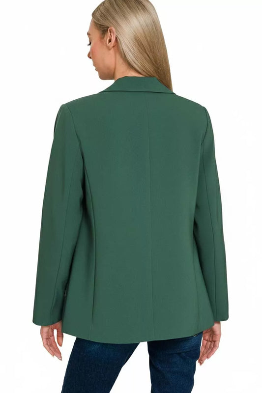 Zenana Woven Long Sleeve Blazer With Lining