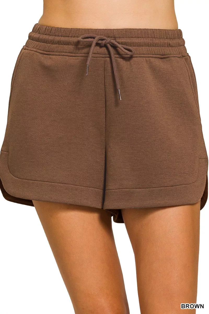 Zenana Scuba Elastic Waistband Shorts With Pocket